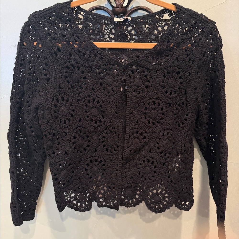 Black Crochet Cardigan